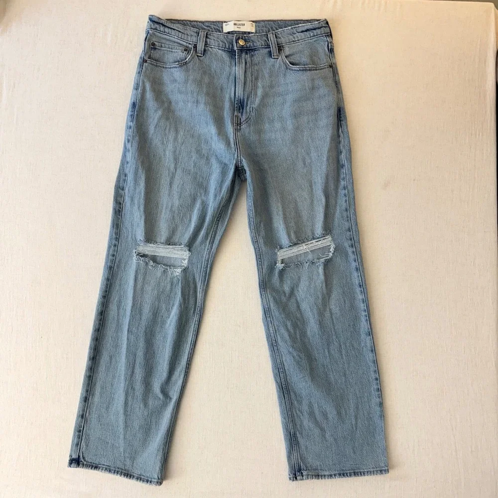Hollister Baggy Jeans Mens 34x32 Light Wash Distressed Ripped Skater Denim